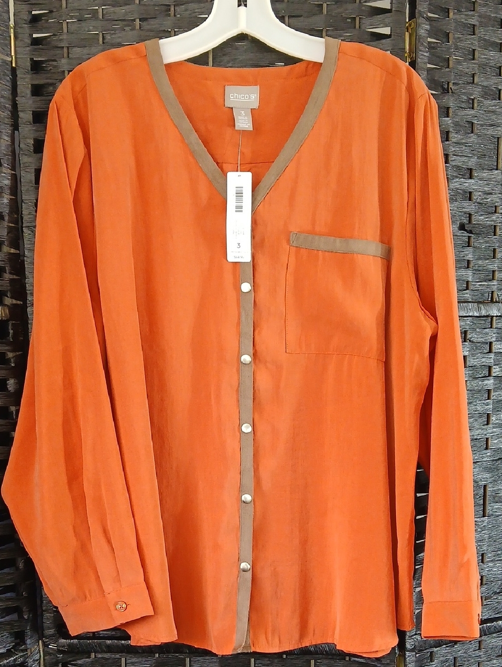 NWT Chico's Ambercup Snap-Front Lightweight Shirt Suede Trim Womens SZ 3